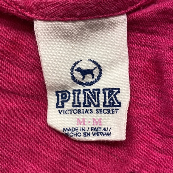 VICTORIA’S SECRET PINK Love you, Love Pink V Neck Sequined Tee Shirt Sz M - Picture 3 of 3